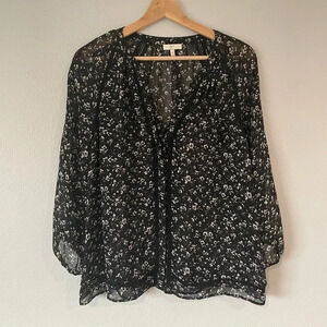 Black Floral Joie Top 100% silk size xs